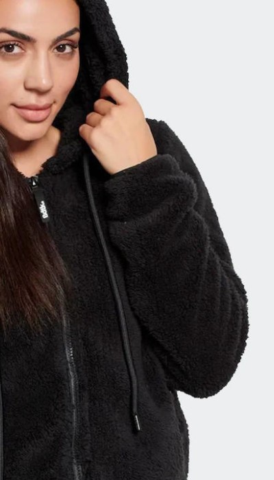 BodyTalk Γυναικεία ζακέτα φλις με κουκούλα μαύρη