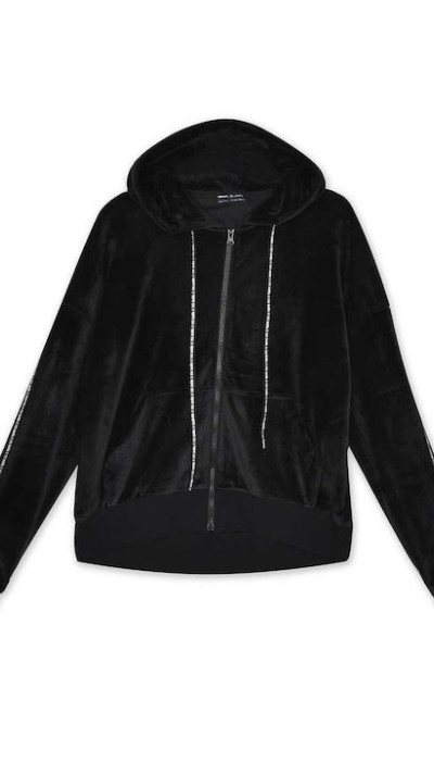 BodyTalk Γυναικεία Βελουτέ Ζακέτα Με Κουκούλα "Veloute" Μαύρη