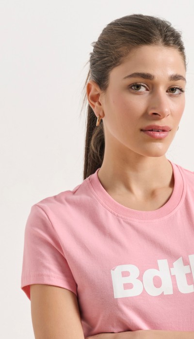 BodyTalk Γυαναικεία κοντομάνικη μπλούζα με λογότυπο "BDTK" βαμβακερή ροζ