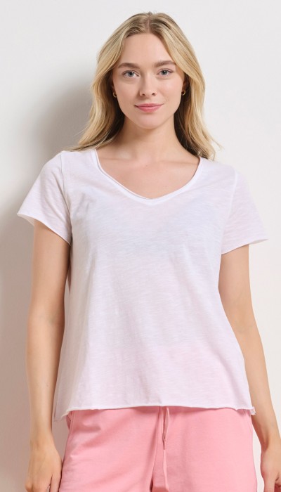 BodyTalk Γυναικεία κοντομάνικη μπλούζα με V άσπρη