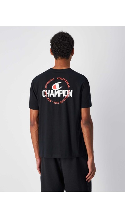 Champion Ανδρική κοντομάνικη μπλούζα με τύπωμα στην πλάτη μαύρη