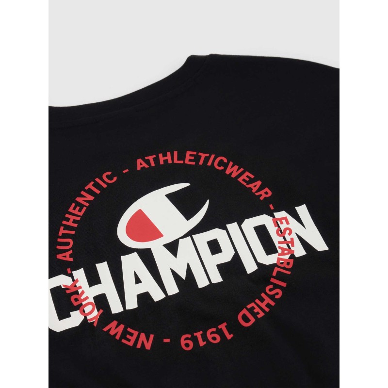 Champion Ανδρική κοντομάνικη μπλούζα με τύπωμα στην πλάτη μαύρη