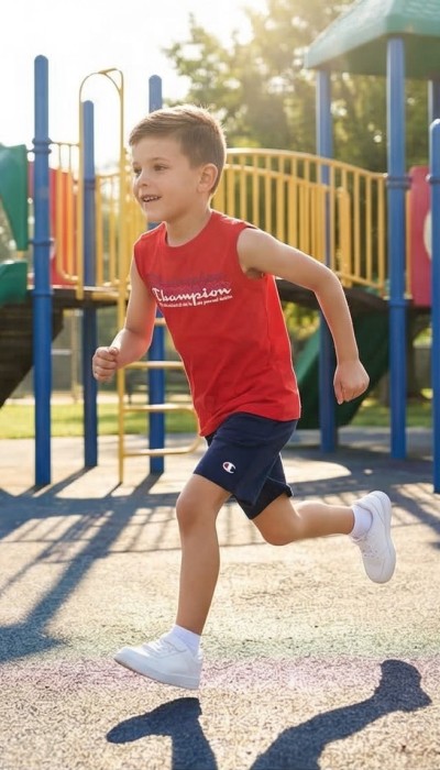 Champion Παιδικό σετ αμάνικη μπλούζα & βερμούδα για αγόρι κόκκινο