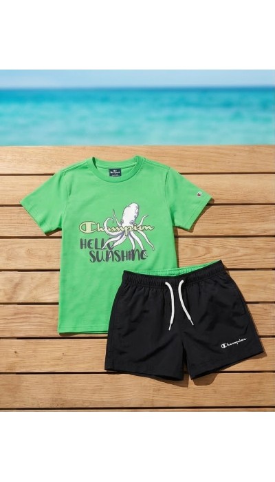 Champion Παιδικό σετ κοντομάνικη μπλούζα & σορτς μαγιό για αγόρι πράσινο Champion Παιδικό σετ κοντομάνικη μπλούζα & σορτς μαγιό για αγόρι πράσινο
