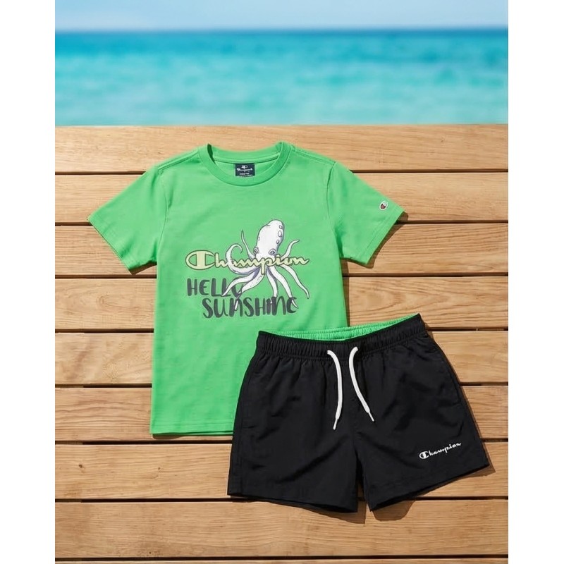 Champion Παιδικό σετ κοντομάνικη μπλούζα & σορτς μαγιό για αγόρι πράσινο Champion Παιδικό σετ κοντομάνικη μπλούζα & σορτς μαγιό για αγόρι πράσινο