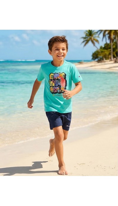 Champion Παιδικό σετ κοντομάνικη μπλούζα & σορτς μαγιό για αγόρι πράσινο