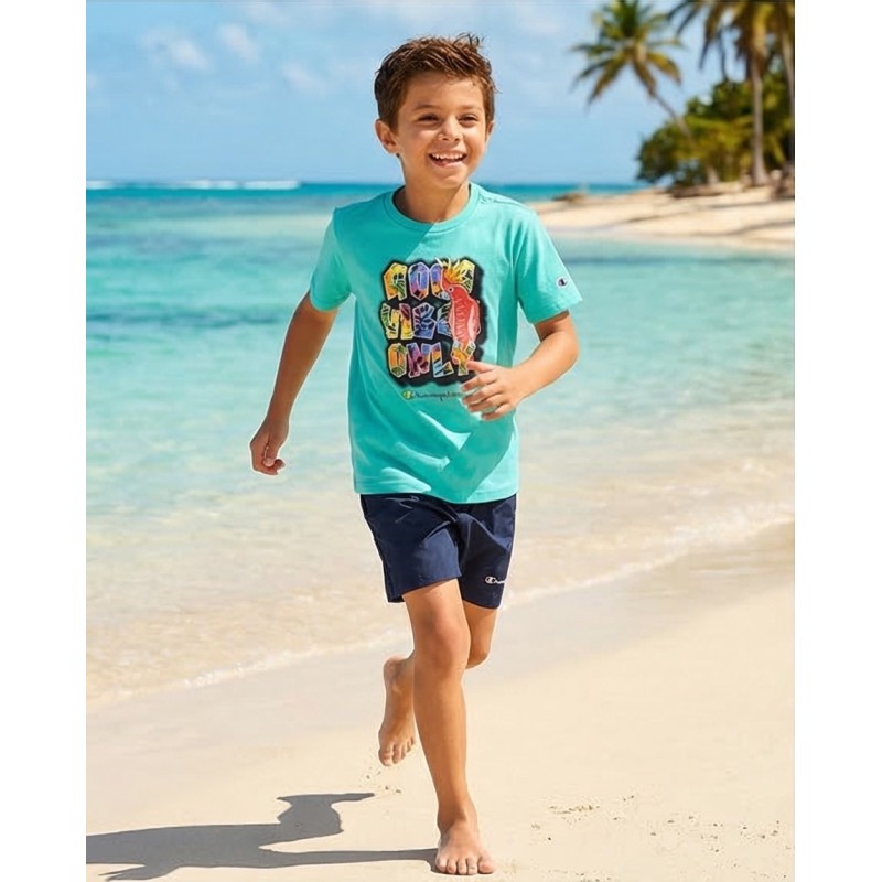 Champion Παιδικό σετ κοντομάνικη μπλούζα & σορτς μαγιό για αγόρι πράσινο Champion Παιδικό σετ κοντομάνικη μπλούζα & σορτς μαγιό για αγόρι πράσινο