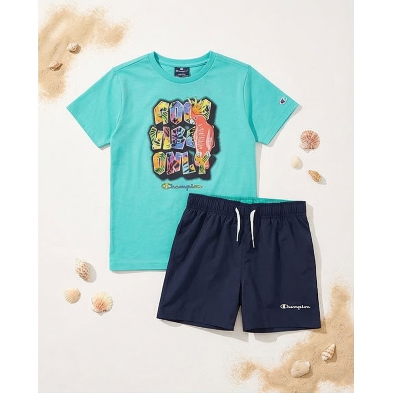 Champion Παιδικό σετ κοντομάνικη μπλούζα & σορτς μαγιό για αγόρι πράσινο Champion Παιδικό σετ κοντομάνικη μπλούζα & σορτς μαγιό για αγόρι πράσινο