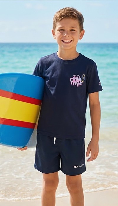 Champion Παιδικό σετ κοντομάνικη μπλούζα & σορτς μαγιό για αγόρι Μπλε