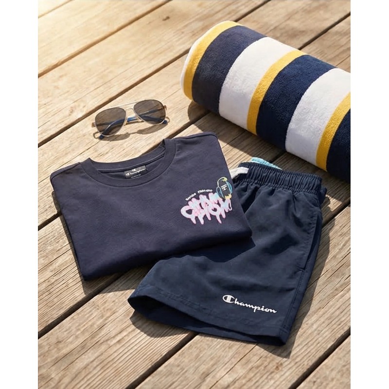 Champion Παιδικό σετ κοντομάνικη μπλούζα & σορτς μαγιό για αγόρι Μπλε