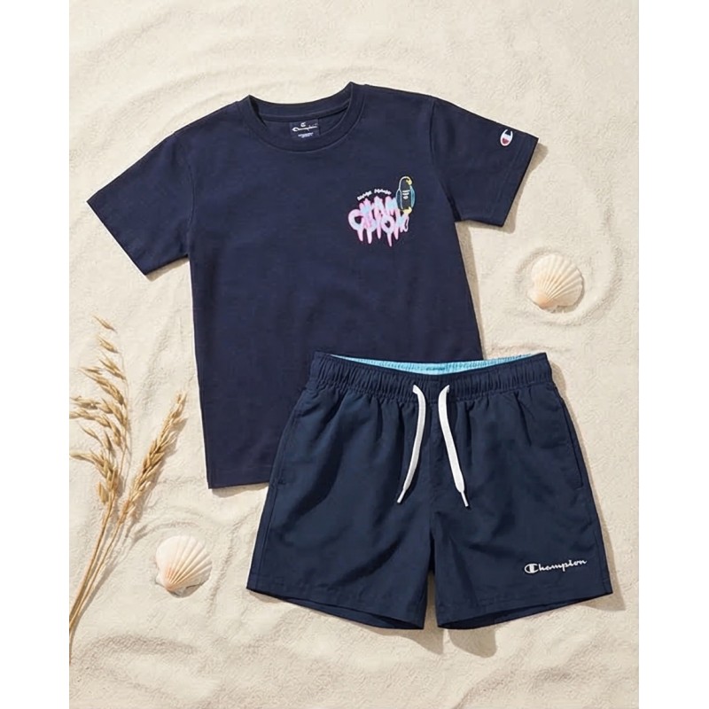 Champion Παιδικό σετ κοντομάνικη μπλούζα & σορτς μαγιό για αγόρι Μπλε