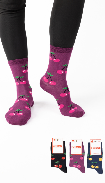 Design Γυναικείες Κάλτσες Cherries 3Ζεύγη