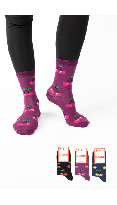 Design Γυναικείες Κάλτσες Cherries 3Ζεύγη