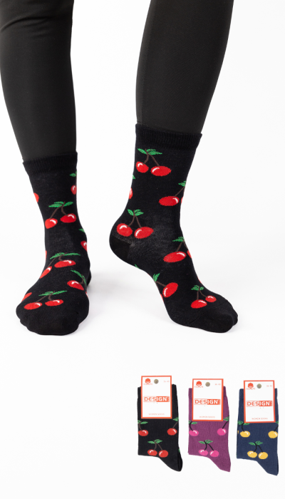 Design Γυναικείες Κάλτσες Cherries 3Ζεύγη