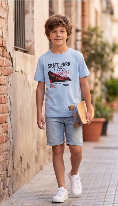 BodyTalk Παιδική κοντομάνικη μπλούζα με skate σιέλ