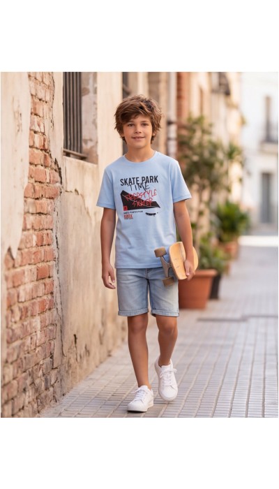 BodyTalk Παιδική κοντομάνικη μπλούζα με skate σιέλ