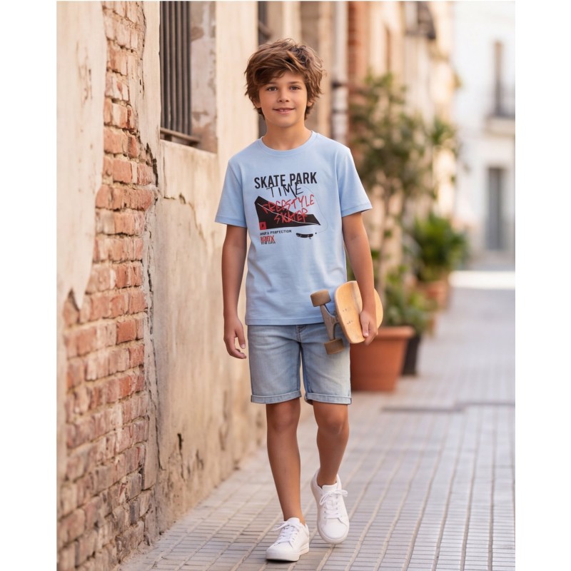 BodyTalk Παιδική κοντομάνικη μπλούζα με skate σιέλ