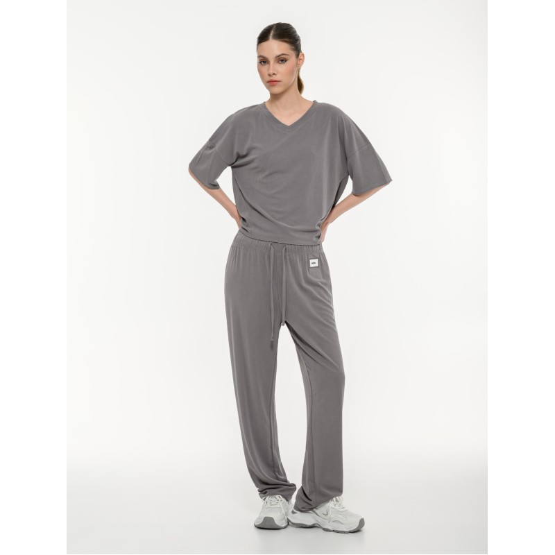 BodyTalk Γυναικείο rib κοντομάνικο t-shirt γκρι