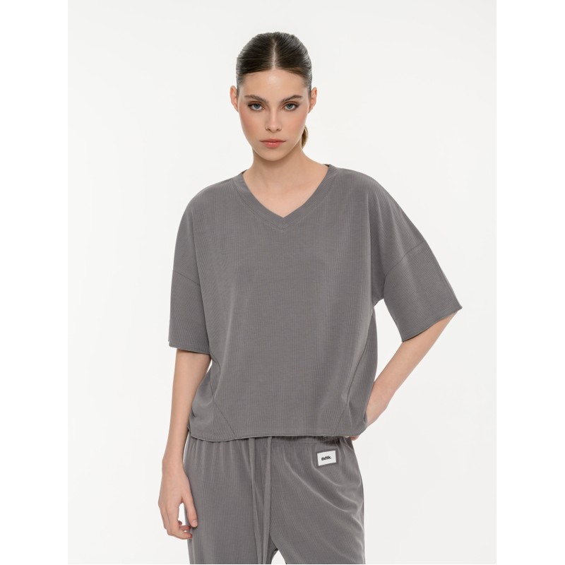 BodyTalk Γυναικείο rib κοντομάνικο t-shirt γκρι