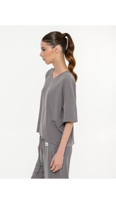 BodyTalk Γυναικείο rib κοντομάνικο t-shirt γκρι BodyTalk Γυναικείο rib κοντομάνικο t-shirt γκρι