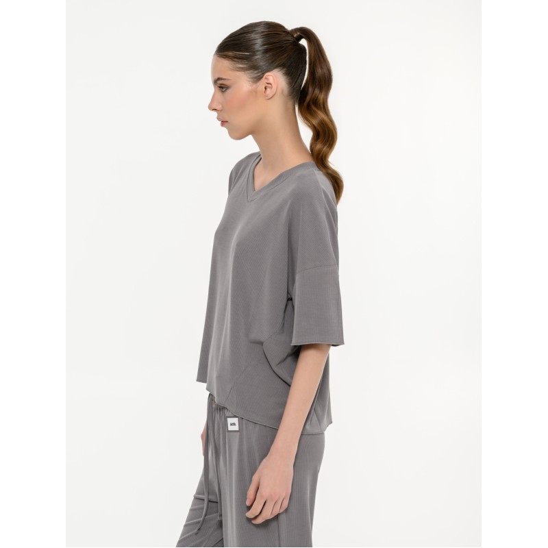 BodyTalk Γυναικείο rib κοντομάνικο t-shirt γκρι
