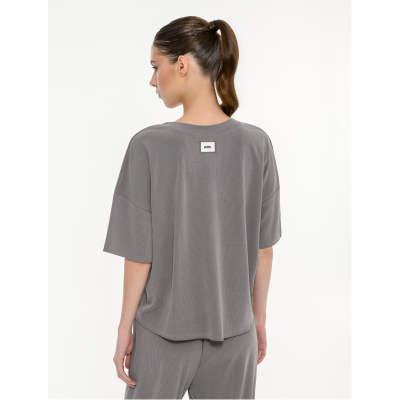 BodyTalk Γυναικείο rib κοντομάνικο t-shirt γκρι