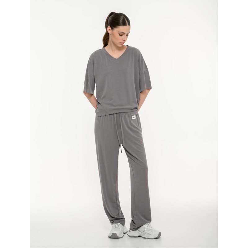 BodyTalk Γυναικείο rib κοντομάνικο t-shirt γκρι