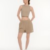 BodyTalk Γυναικείο waffle σορτς με λάστιχο στη μέση μπεζ