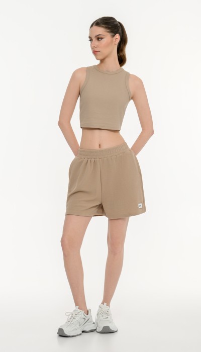 BodyTalk Γυναικείο αμάνικο waffle τοπ μπεζ