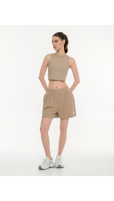 BodyTalk Γυναικείο waffle σορτς με λάστιχο στη μέση μπεζ