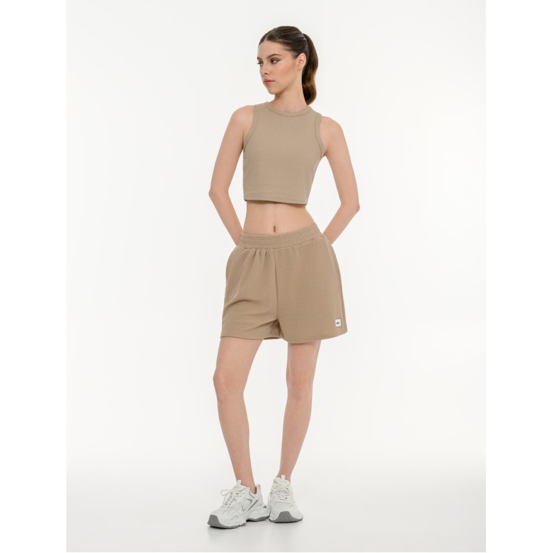 BodyTalk Γυναικείο waffle σορτς με λάστιχο στη μέση μπεζ