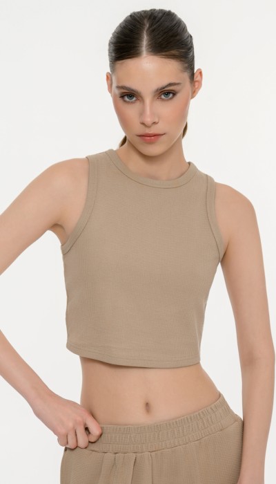 BodyTalk Γυναικείο αμάνικο waffle τοπ μπεζ