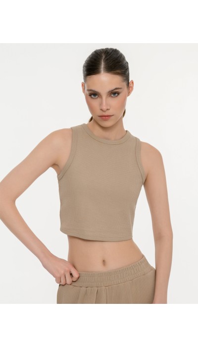 BodyTalk Γυναικείο αμάνικο waffle τοπ μπεζ