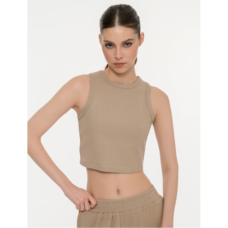 BodyTalk Γυναικείο αμάνικο waffle τοπ μπεζ BodyTalk Γυναικείο αμάνικο waffle τοπ μπεζ