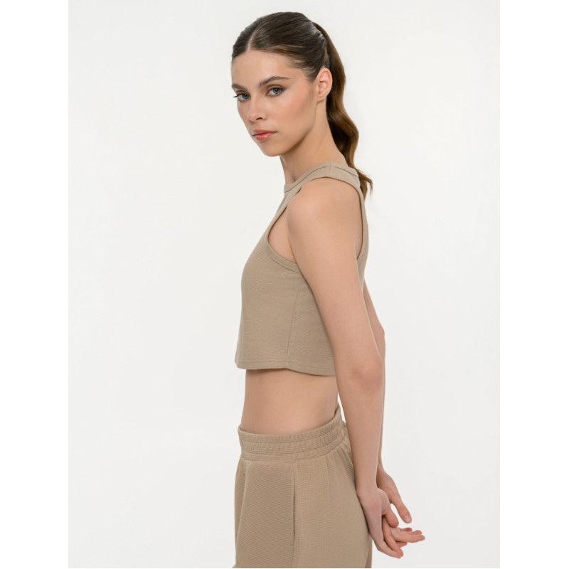BodyTalk Γυναικείο αμάνικο waffle τοπ μπεζ BodyTalk Γυναικείο αμάνικο waffle τοπ μπεζ