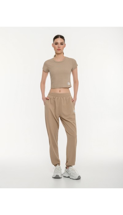 BodyTalk Γυναικείο παντελόνι waffle με λάστιχο μπεζ