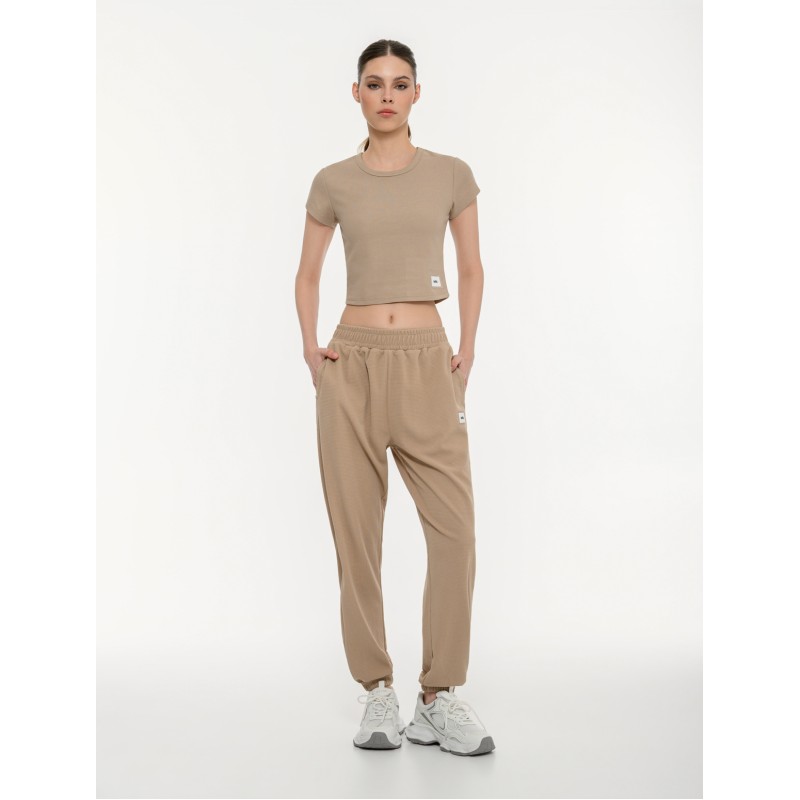 BodyTalk Γυναικείο παντελόνι waffle με λάστιχο μπεζ