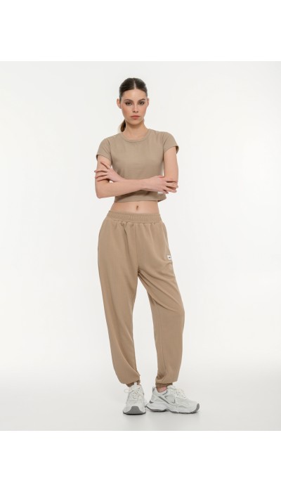 BodyTalk Γυναικείο παντελόνι waffle με λάστιχο μπεζ