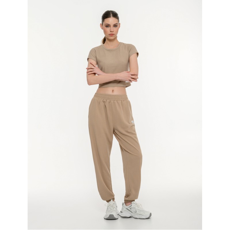 BodyTalk Γυναικείο παντελόνι waffle με λάστιχο μπεζ
