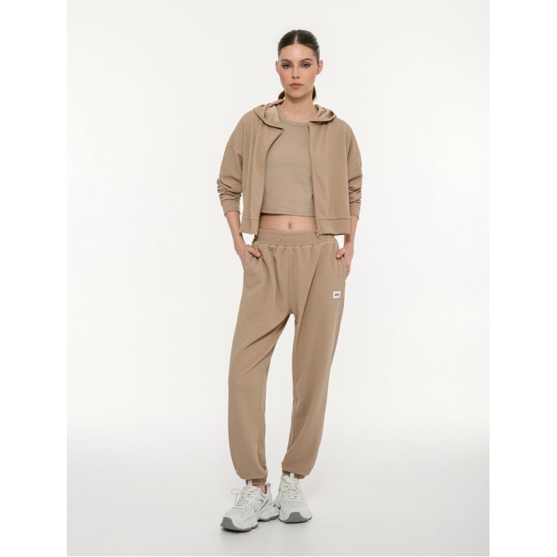 BodyTalk Γυναικείο παντελόνι waffle με λάστιχο μπεζ