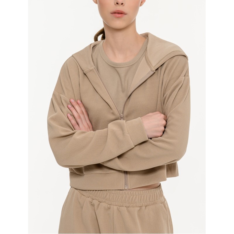 BodyTalk Γυναικεία ζακέτα με κουκούλα waffle μπεζ
