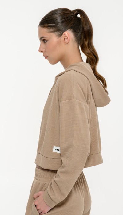 BodyTalk Γυναικεία ζακέτα με κουκούλα waffle μπεζ