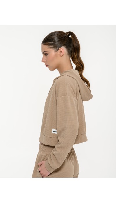 BodyTalk Γυναικεία ζακέτα με κουκούλα waffle μπεζ