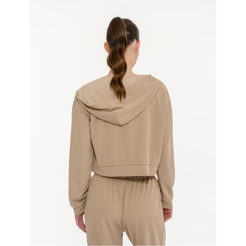 BodyTalk Γυναικεία ζακέτα με κουκούλα waffle μπεζ