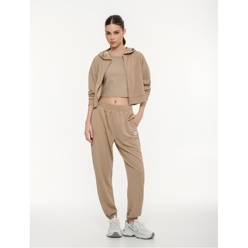 BodyTalk Γυναικεία ζακέτα με κουκούλα waffle μπεζ