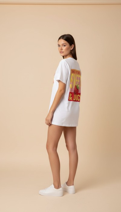 BodyTalk Γυναικεία κοντομάνικη oversize μπλούζα με στάμπα στην πλάτη άσπρη