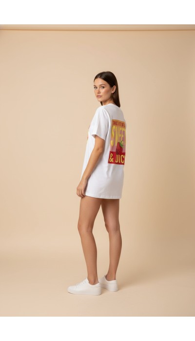 BodyTalk Γυναικεία κοντομάνικη oversize μπλούζα με στάμπα στην πλάτη άσπρη