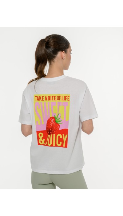 BodyTalk Γυναικεία κοντομάνικη oversize μπλούζα με στάμπα στην πλάτη άσπρη