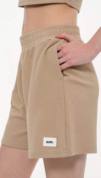 BodyTalk Γυναικείο waffle σορτς με λάστιχο στη μέση μπεζ
