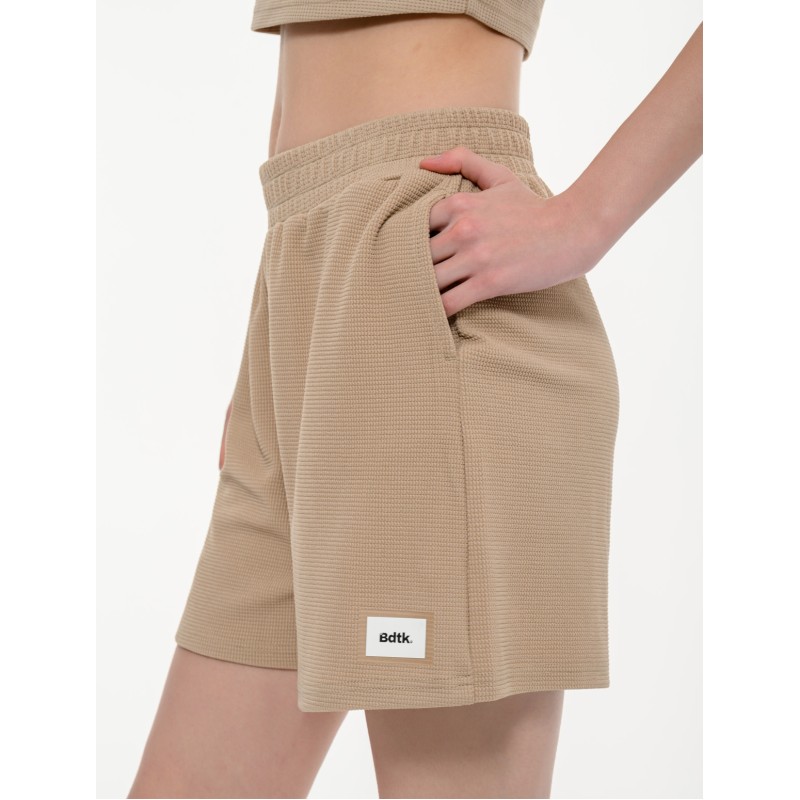 BodyTalk Γυναικείο waffle σορτς με λάστιχο στη μέση μπεζ